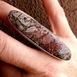New Huge Leopard Skin Jasper 925 Silver Statement Ring.